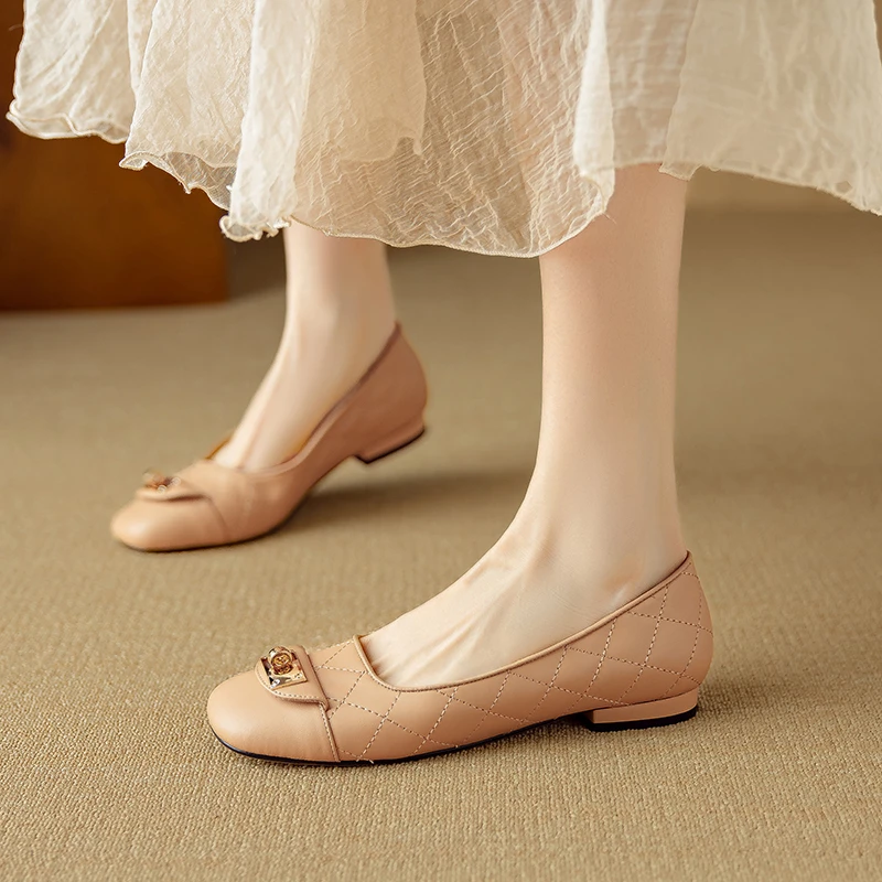 羊皮1.5公分/方头法式软底通勤平跟单鞋舒适浅口百搭时尚低跟女鞋