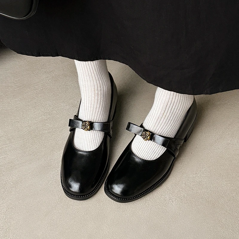 【跟高4cm】2025夏季新款通勤舒适百搭玛丽珍山茶花蝴蝶结中跟单鞋