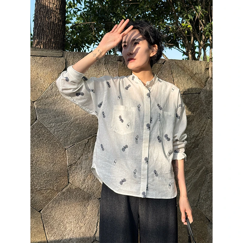 LANGQING 夏新款防晒透气自然亚麻衬衫44345#