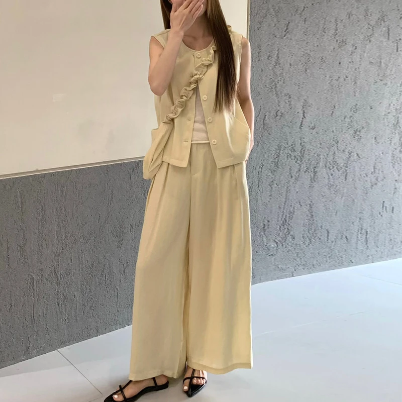 【25050】韩系薄款马甲+垂感阔腿裤两件套