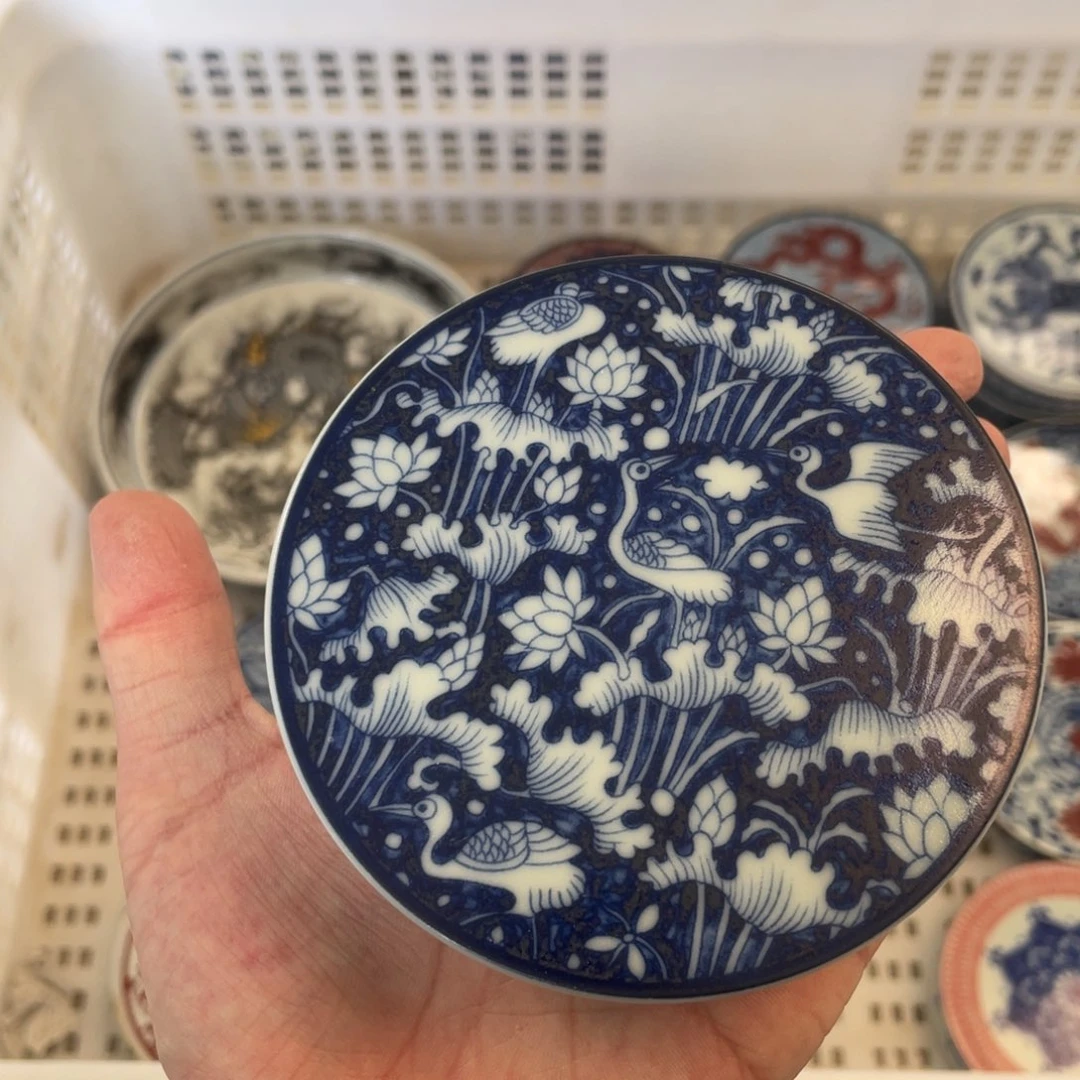 瓷片景德镇青花一路连科盖置