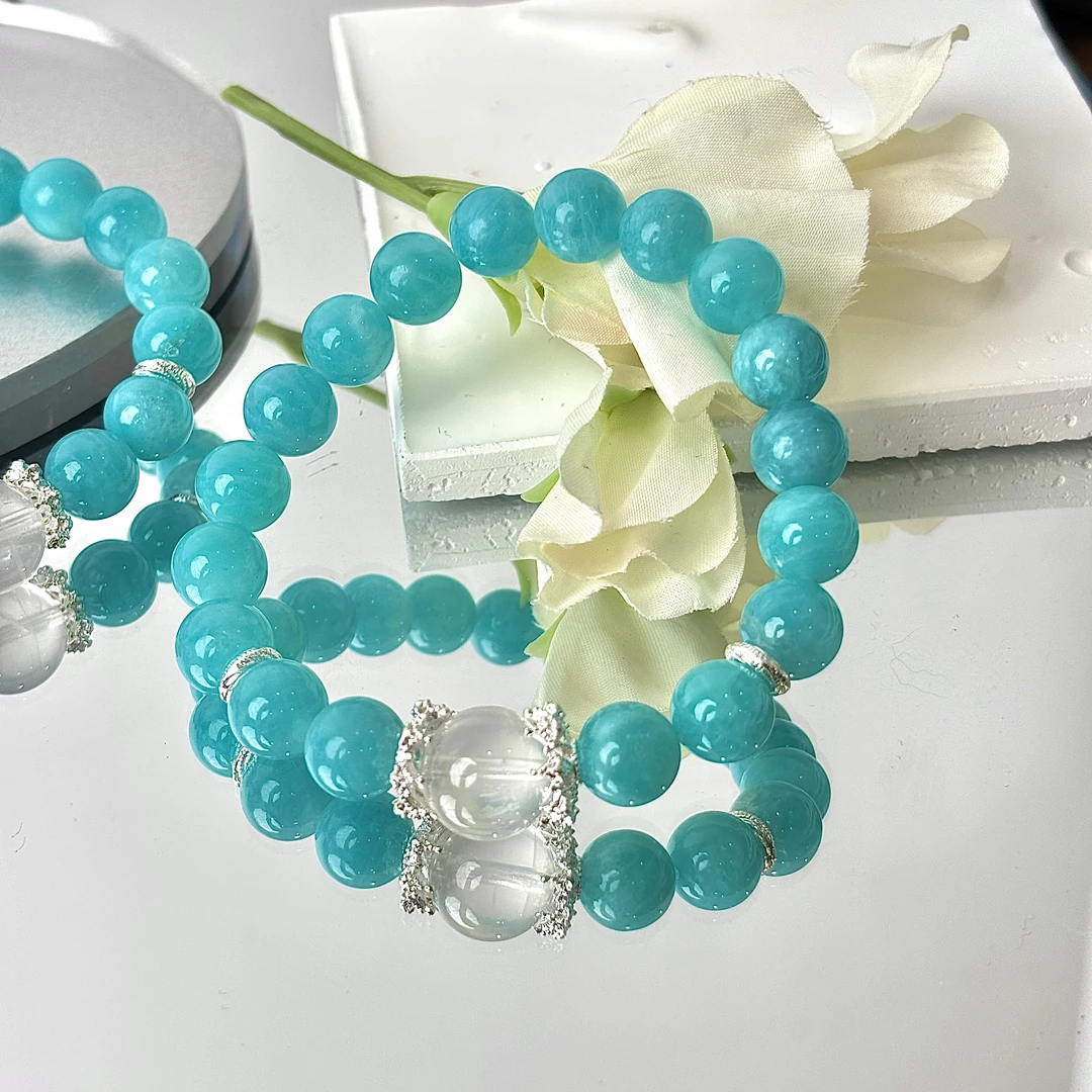 【自信重生】天河石白水晶手串10-12mm面小仙多样性发其一