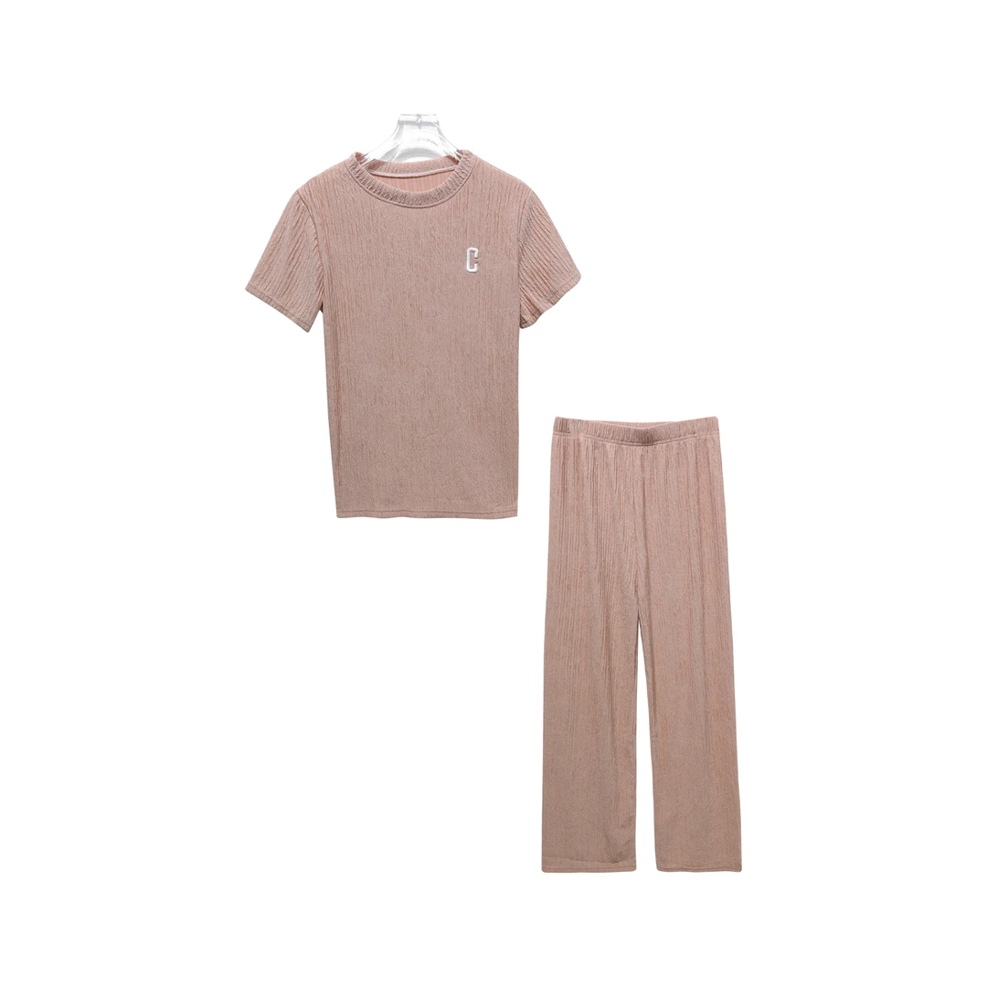 肌理感休闲宽松字母短袖长裤两件套 Z72