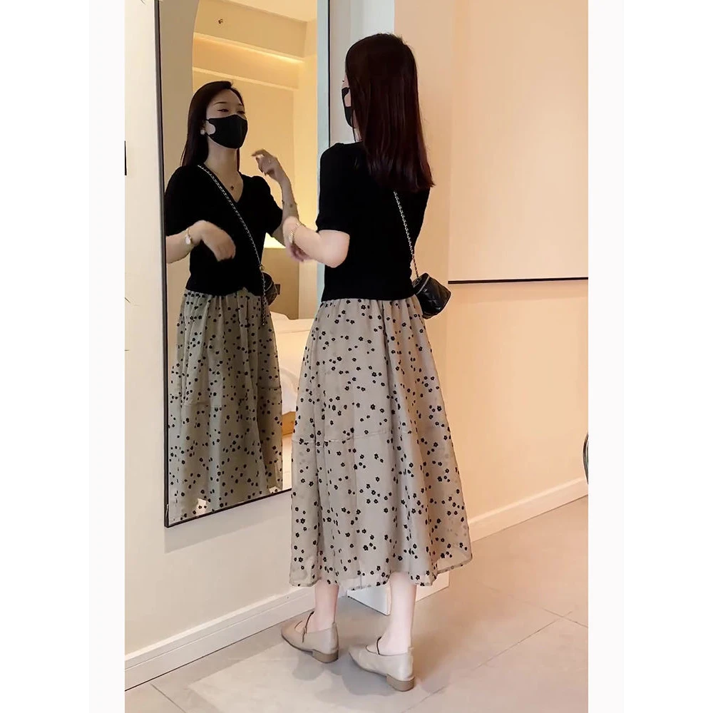 夏天小个子茶系穿搭一整套茶歇法式温柔风连衣裙子女气质名媛套装