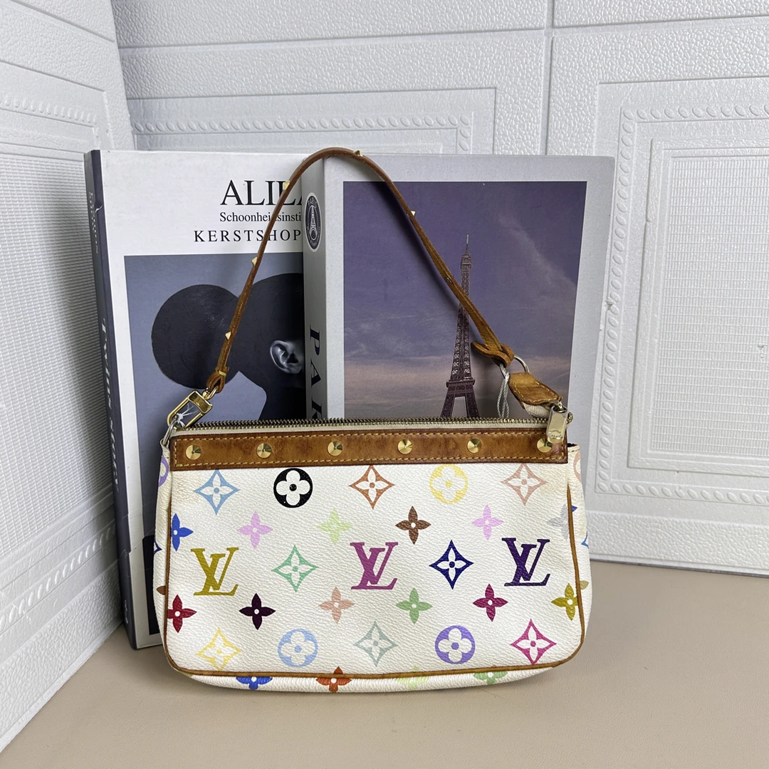 95新 LouisVuitton/路易威登 白三彩麻将手提包