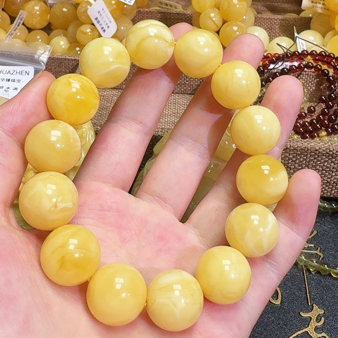 未镶嵌颈饰琥珀16圆珠手串微瑕