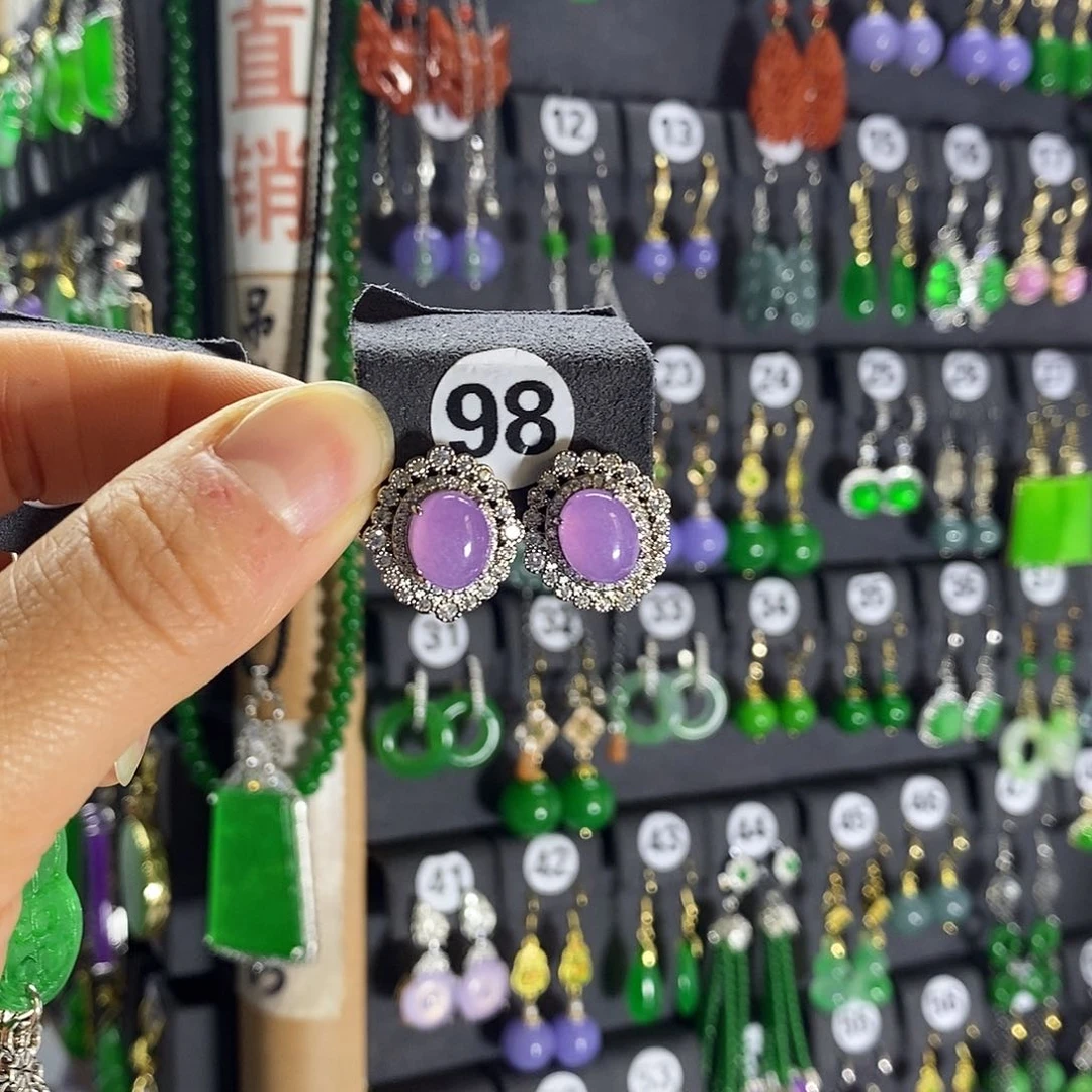 银S925镶嵌翡翠耳饰98