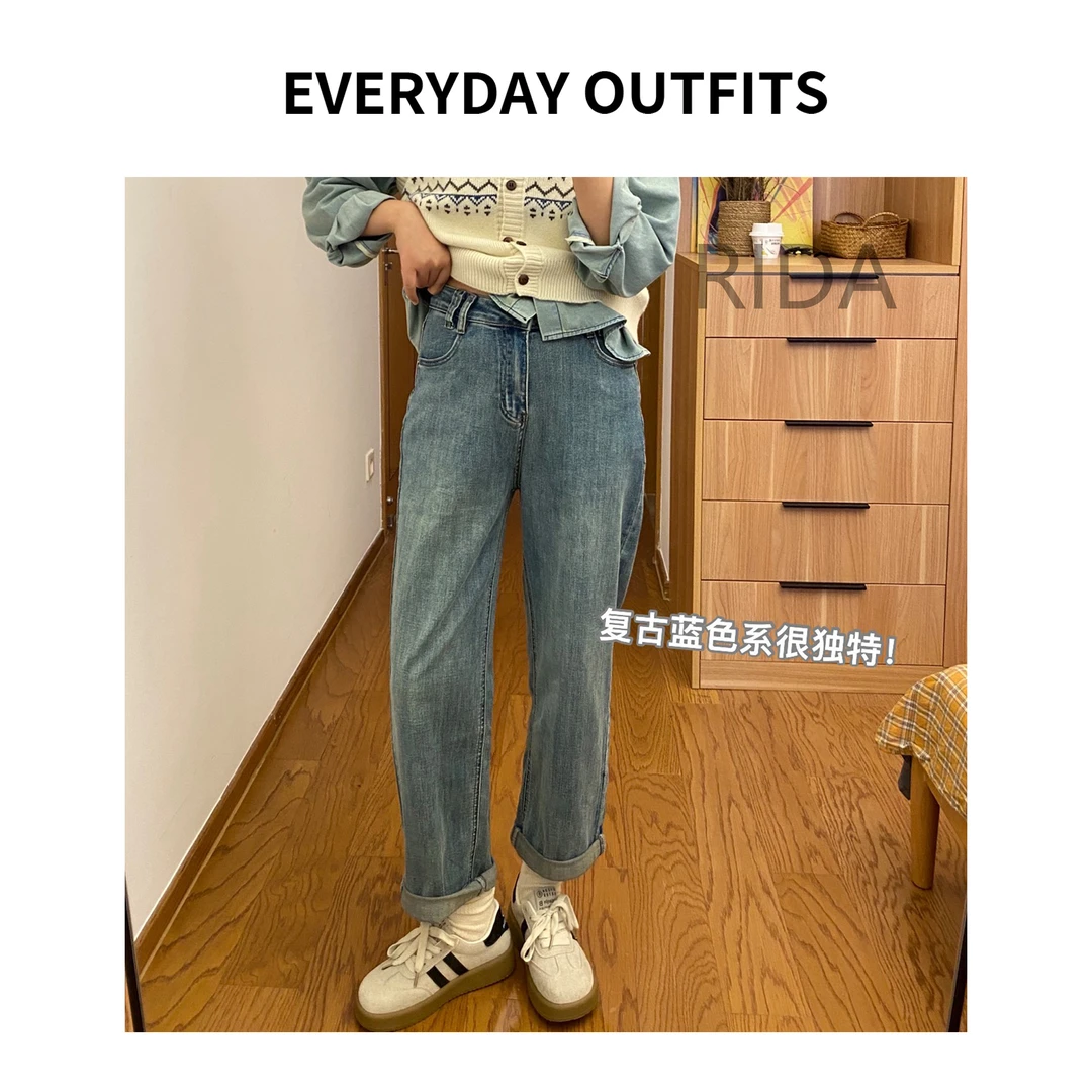 RIDA··直筒牛仔裤5B22休闲百搭小众宽松复古春季10926