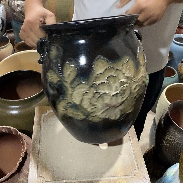 花盆紫砂口24高度30贴画？……