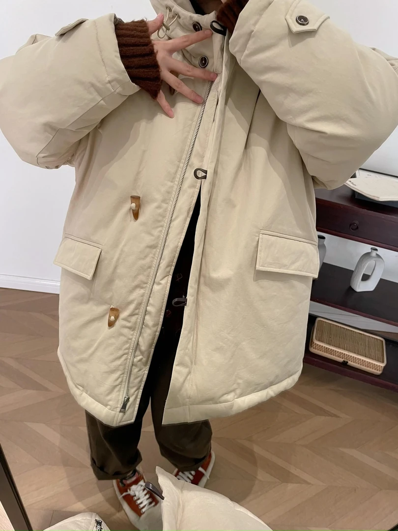 【微瑕】中长款连帽白鸭绒羽绒服女冬季加厚外套g11051