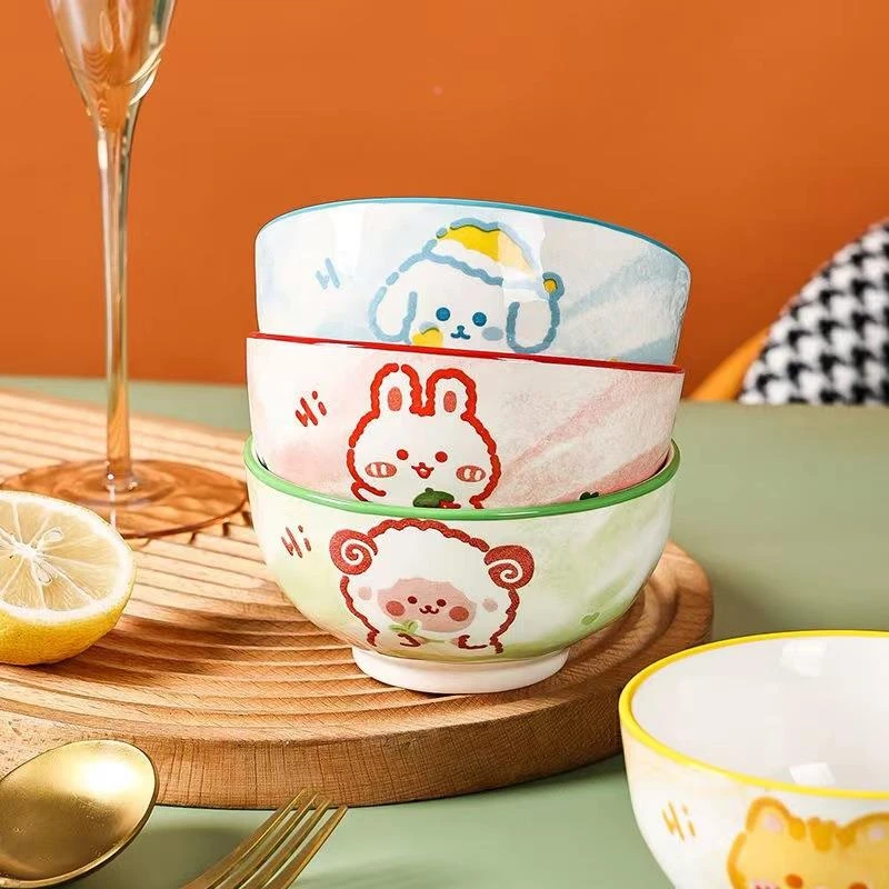 ins餐具好看米饭碗单个可爱卡通陶瓷儿童小碗高颜值吃饭的家用
