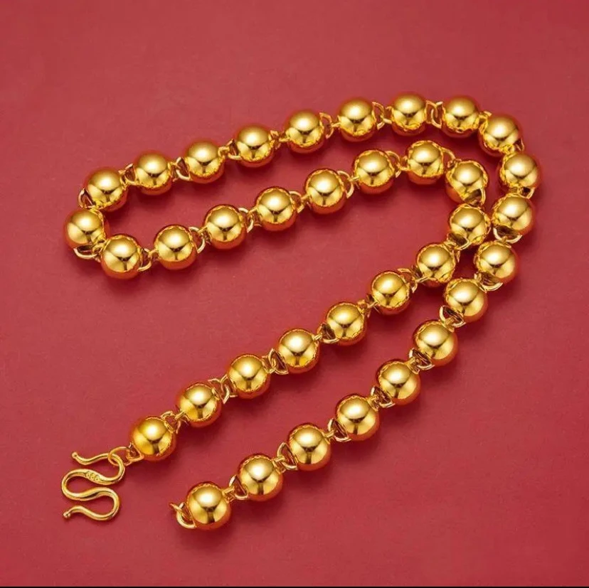 合金项链 【圆珠卡12项链】男款潮流经典霸气光面简约金色光珠素款