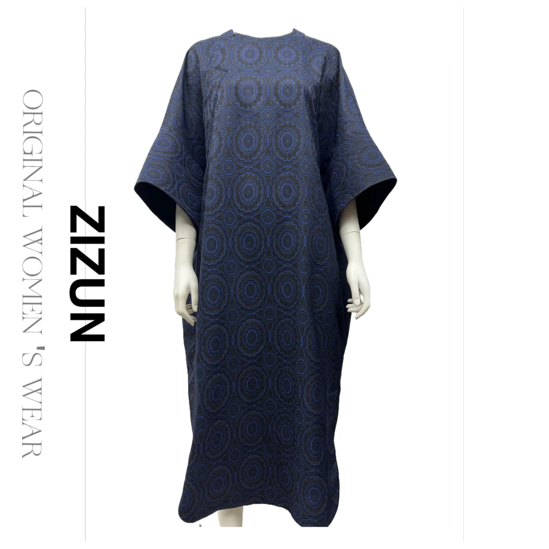 ZIZUN/姿の尊秋冬肌理提花新中式设计师气质休闲连衣裙