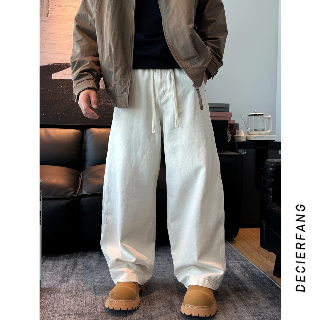 2025秋季美式复古设计感直筒百搭休闲裤男女同款经典弯刀牛仔裤