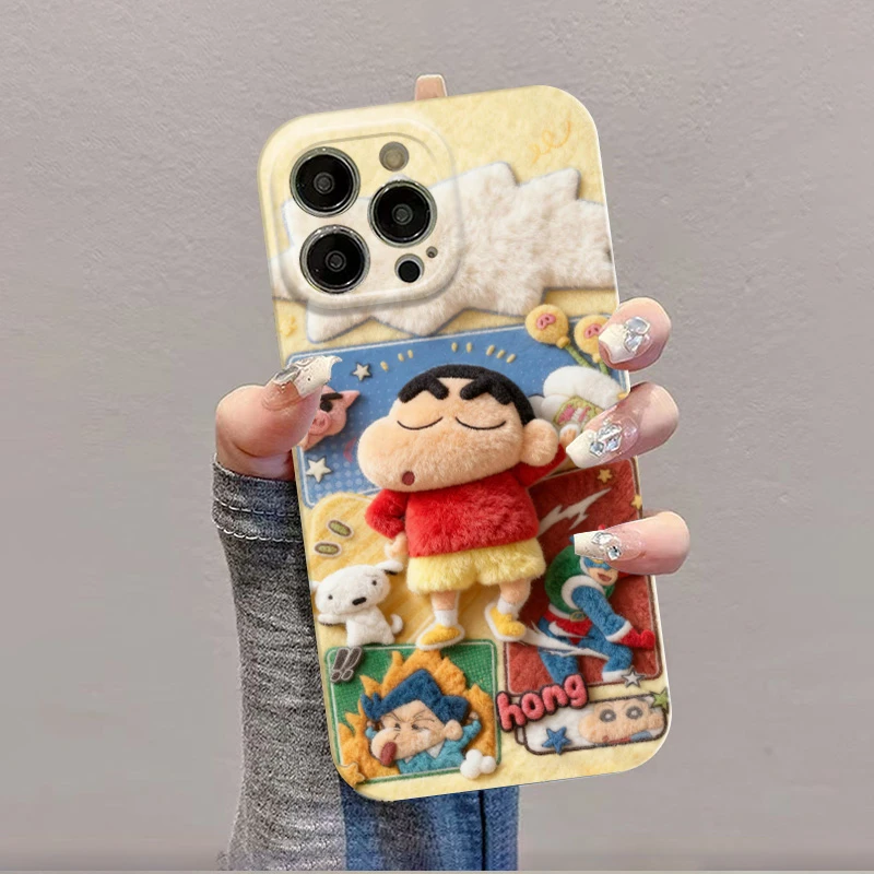 毛绒超人小新适用苹果17菲林手机壳华为创意vivo高级小米oppo防摔