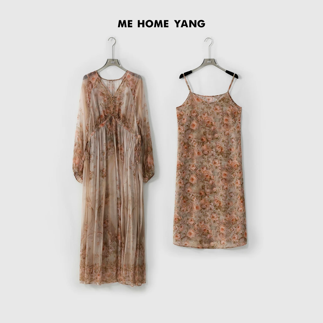 ME【古堡花园】100桑蚕丝贵妇千金显瘦百搭度假风连衣裙MESS1766