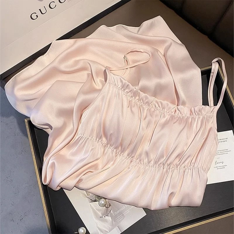 2025新款带胸垫睡衣女夏季纯欲风高级感吊带性感睡裙家居服