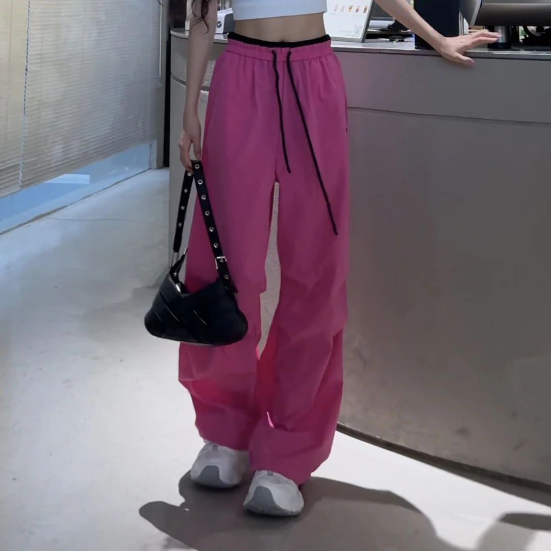 （夏日时尚必备）高腰显瘦刺绣阔腿裤女宽松休闲长裤百搭速干裤