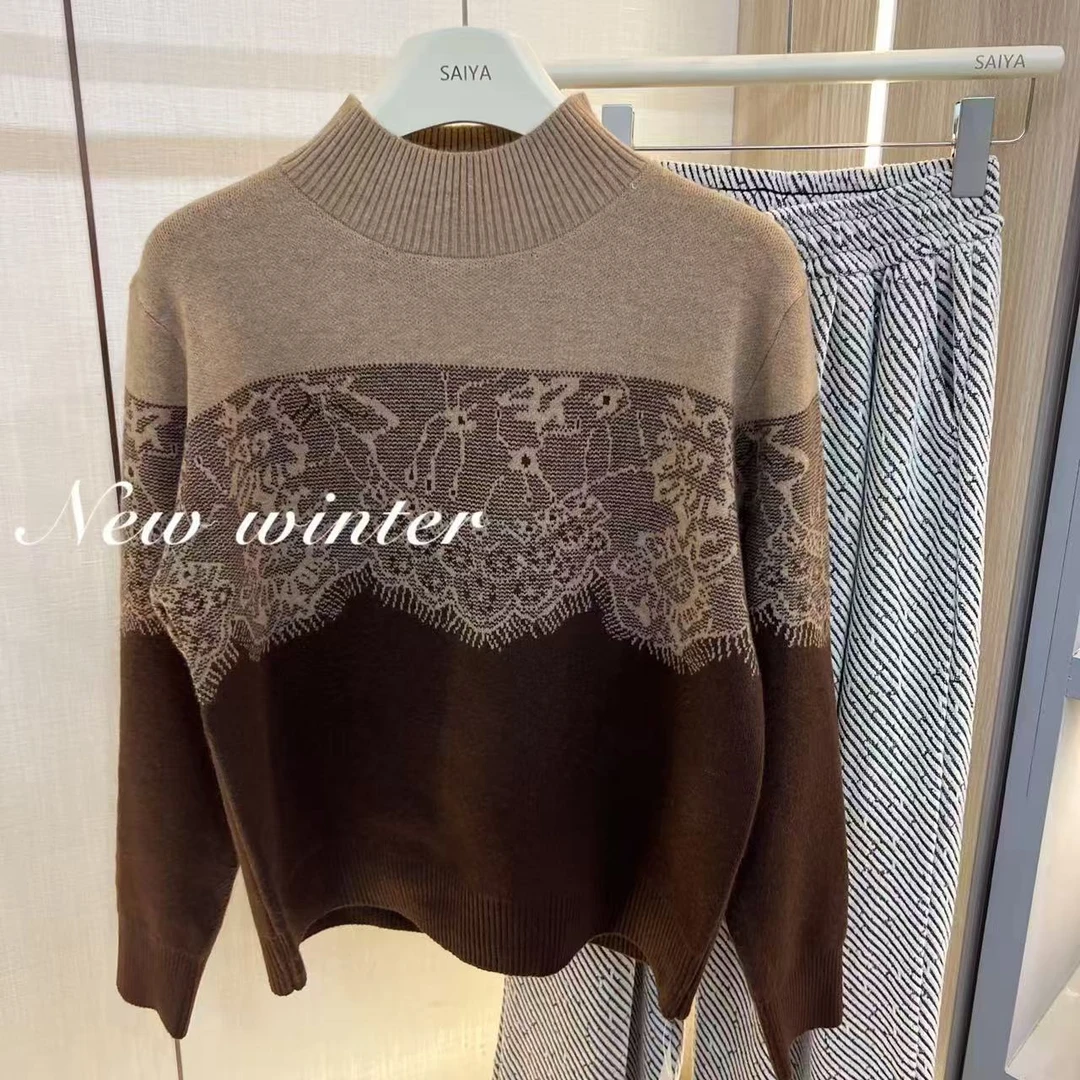 《钟情》5670，欧货时尚拼色半高领针织打底衫秋冬2024新款小众气质