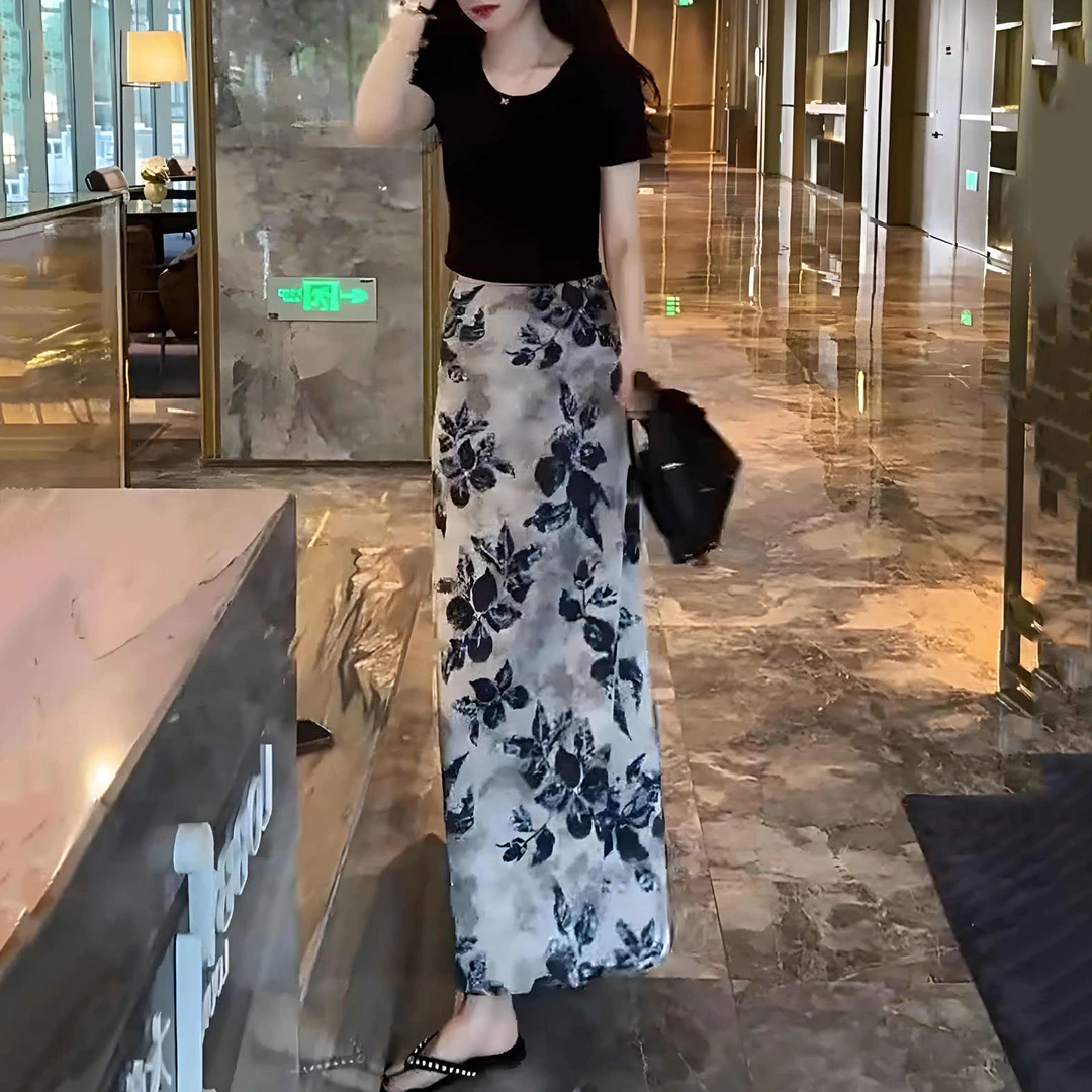 轻熟风复古港风韩版通勤时尚套装长款复古高街穿搭夏季半身裙女