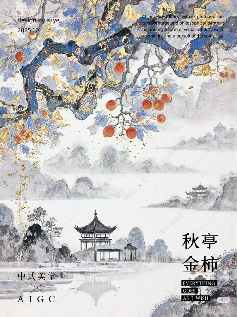 MANYAN|"柿柿如意"水树山亭堪入画山楼水岸可题诗山羊绒拉绒90109