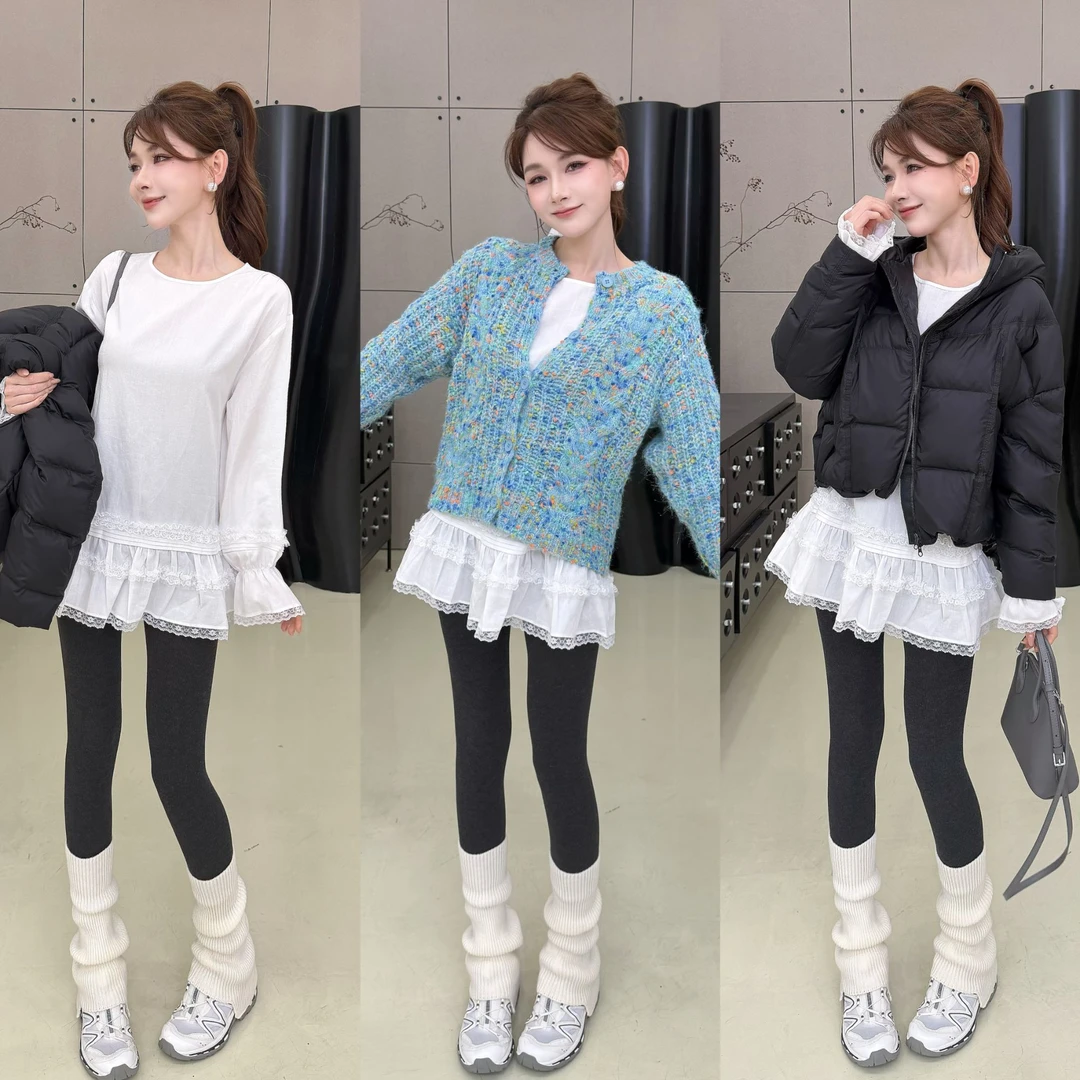 【少女花荷衫】重工蕾丝拼接花苞感时尚百搭一手长上衣T恤洋气韩版