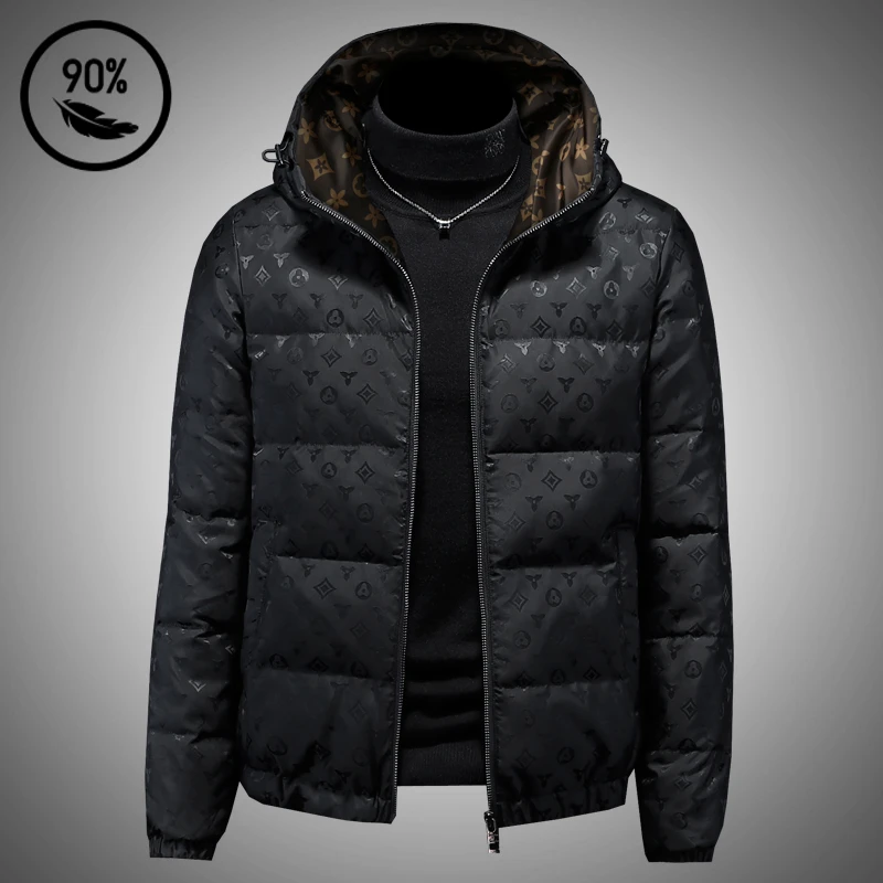 高级感黑色提花白鸭绒羽绒服男帅气百搭保暖加厚外套冬装2025新款