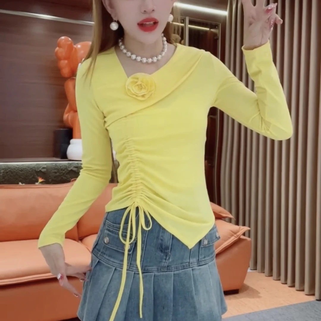 斜领长袖不规则常规T恤秋季设计感时尚春季洋气