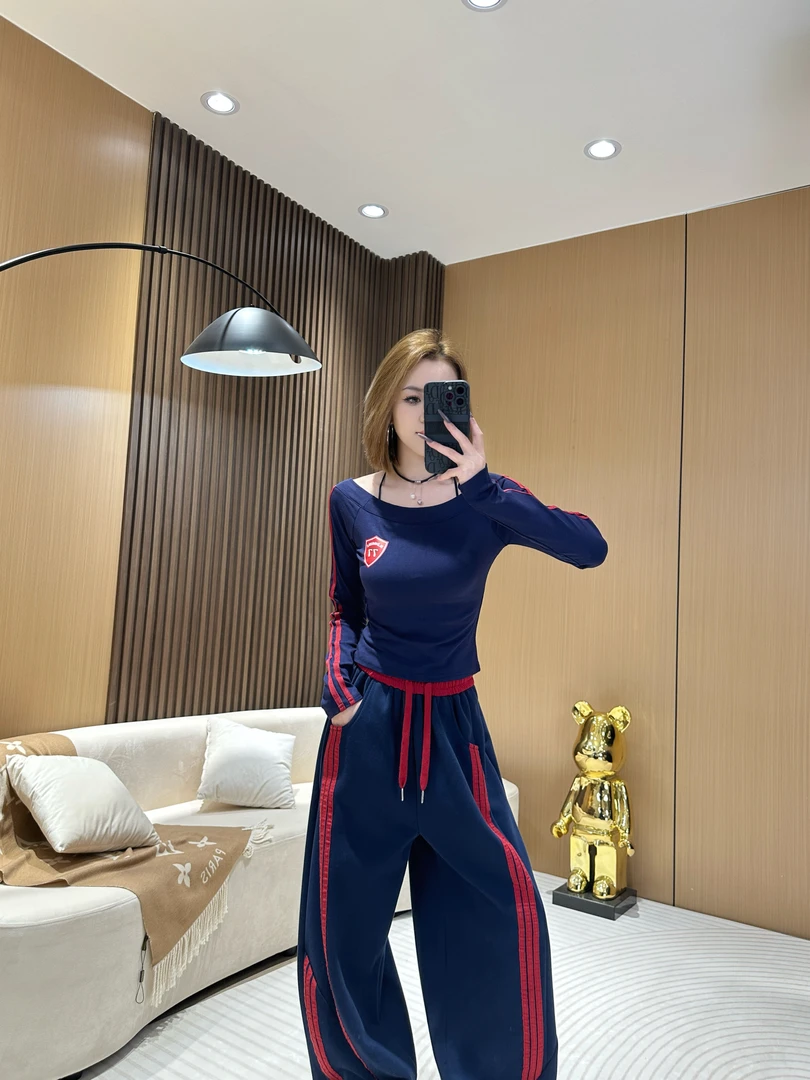 DA1527【一字肩T恤】秋季一字肩高弹双面印花可两穿显瘦双C腰上衣