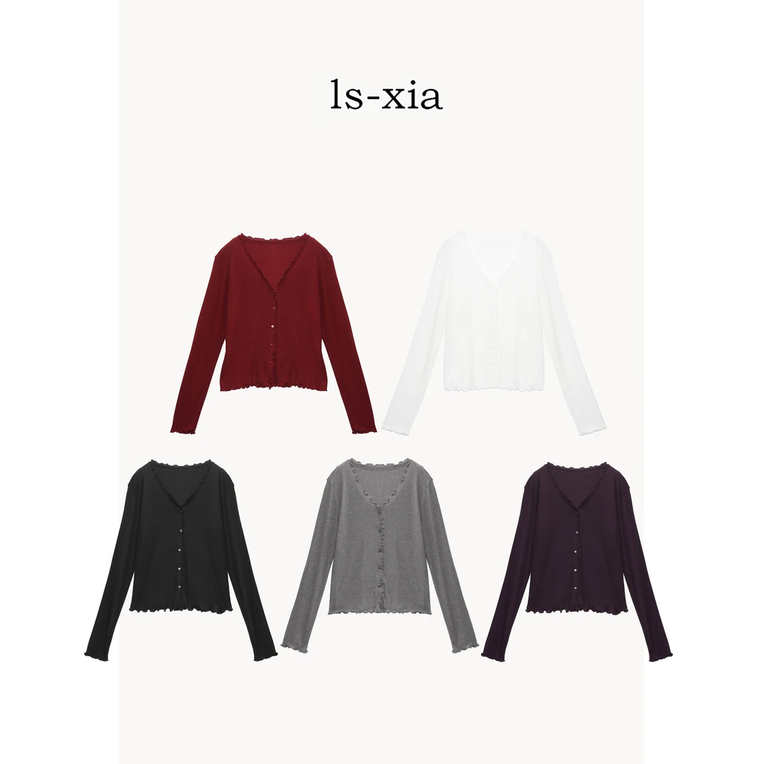 【皎洁月牙】新款优雅休闲月牙门襟纯色百搭针织开衫