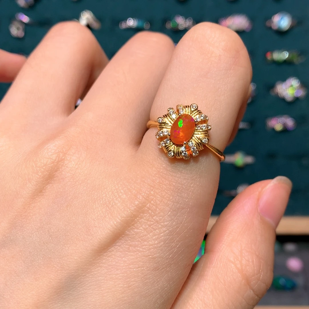 欧泊银S925镀金镶嵌戒指款式不退不换