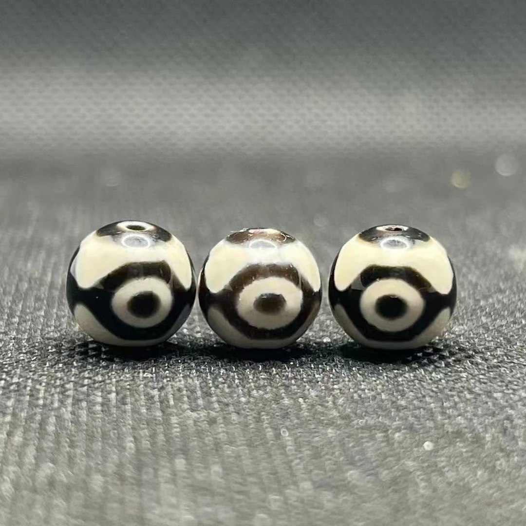 雾戎珠宝天然玛瑙三眼天珠珠子散珠圆珠 文玩手串佛珠项链配饰