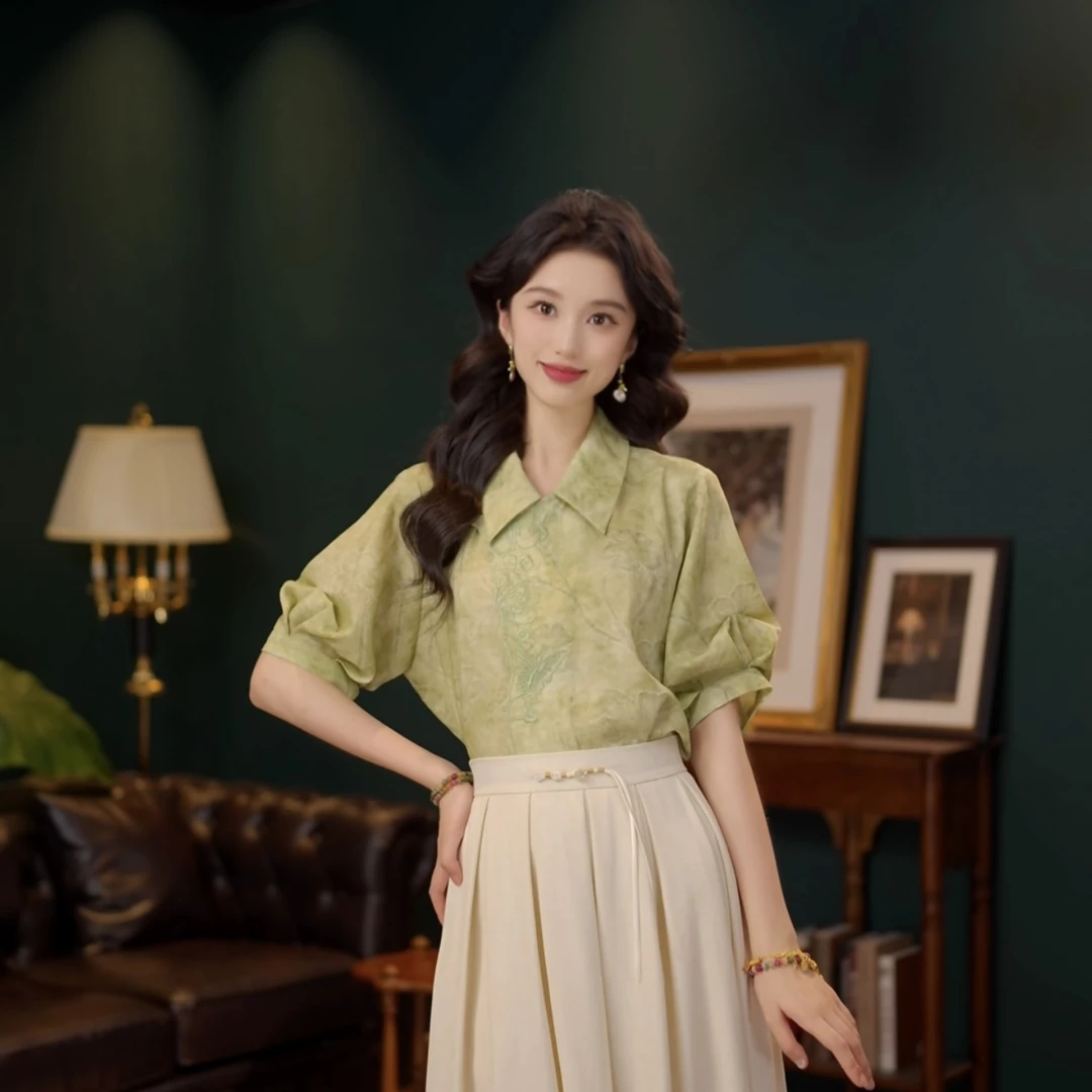 琦琦【烟雨缭绕】温柔衬衣休闲百搭短袖衬衫女夏季上衣YF1102622