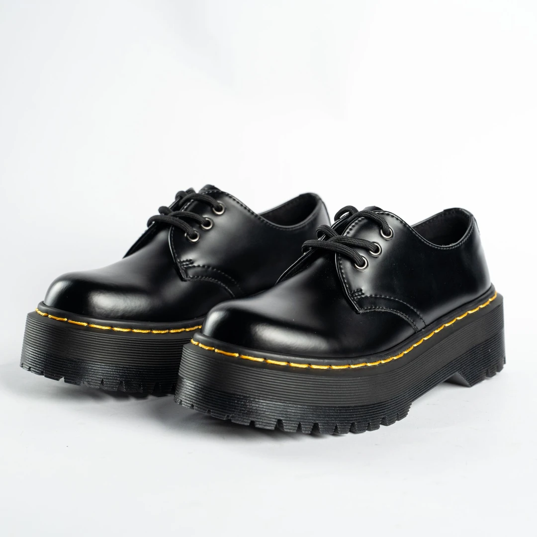 】 1461QUAD 黑色休闲鞋 松糕底5cm 学生党公主学院女鞋圆头小皮鞋