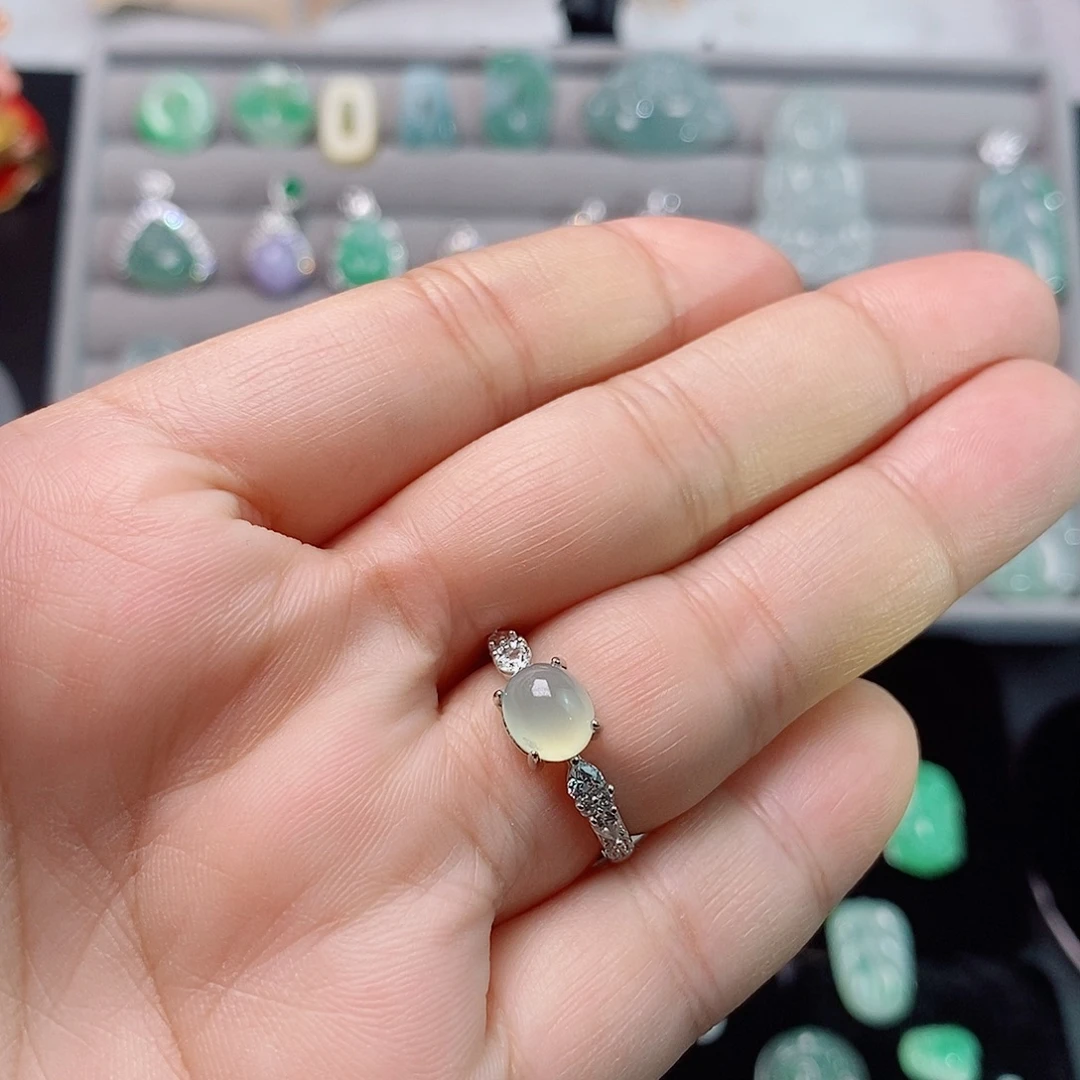 翡翠银S925镶嵌戒指蛋面