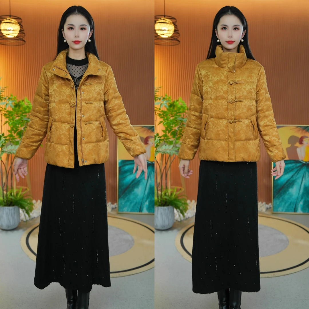 8830冬季新款国风棉羊毛妈妈装提花加厚棉服时尚气质短款保暖棉衣