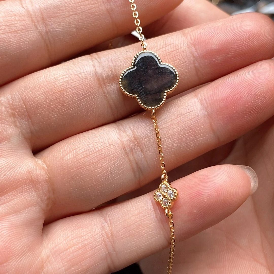 翡翠银S925镶嵌手链幸运草手链