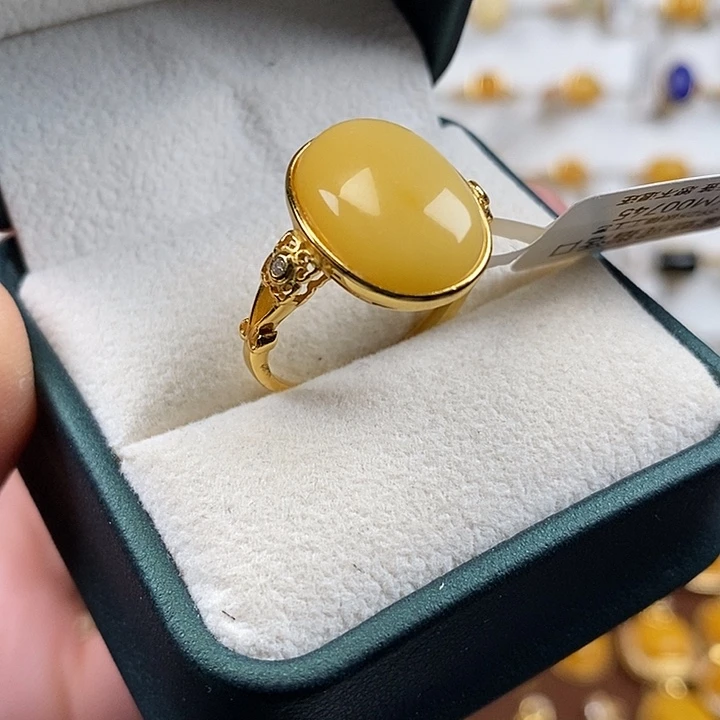 蜜蜡银S925镀金镶嵌戒指