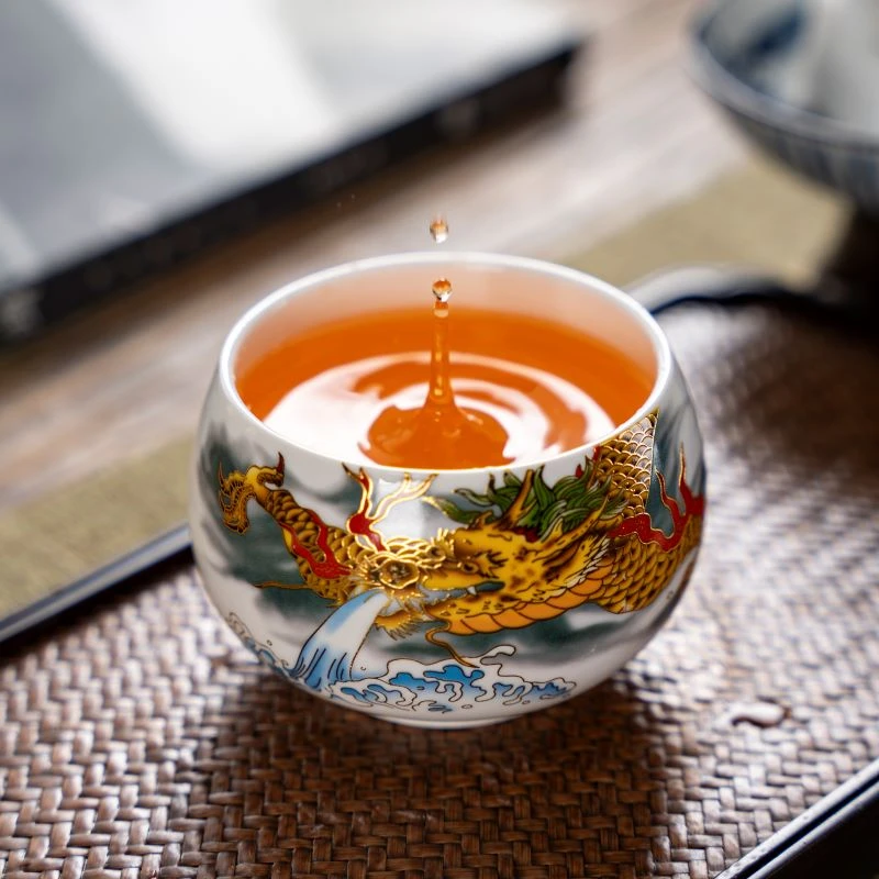 【宠粉补贴】高档大号羊脂白瓷描金龙腾四海主人杯陶瓷杯