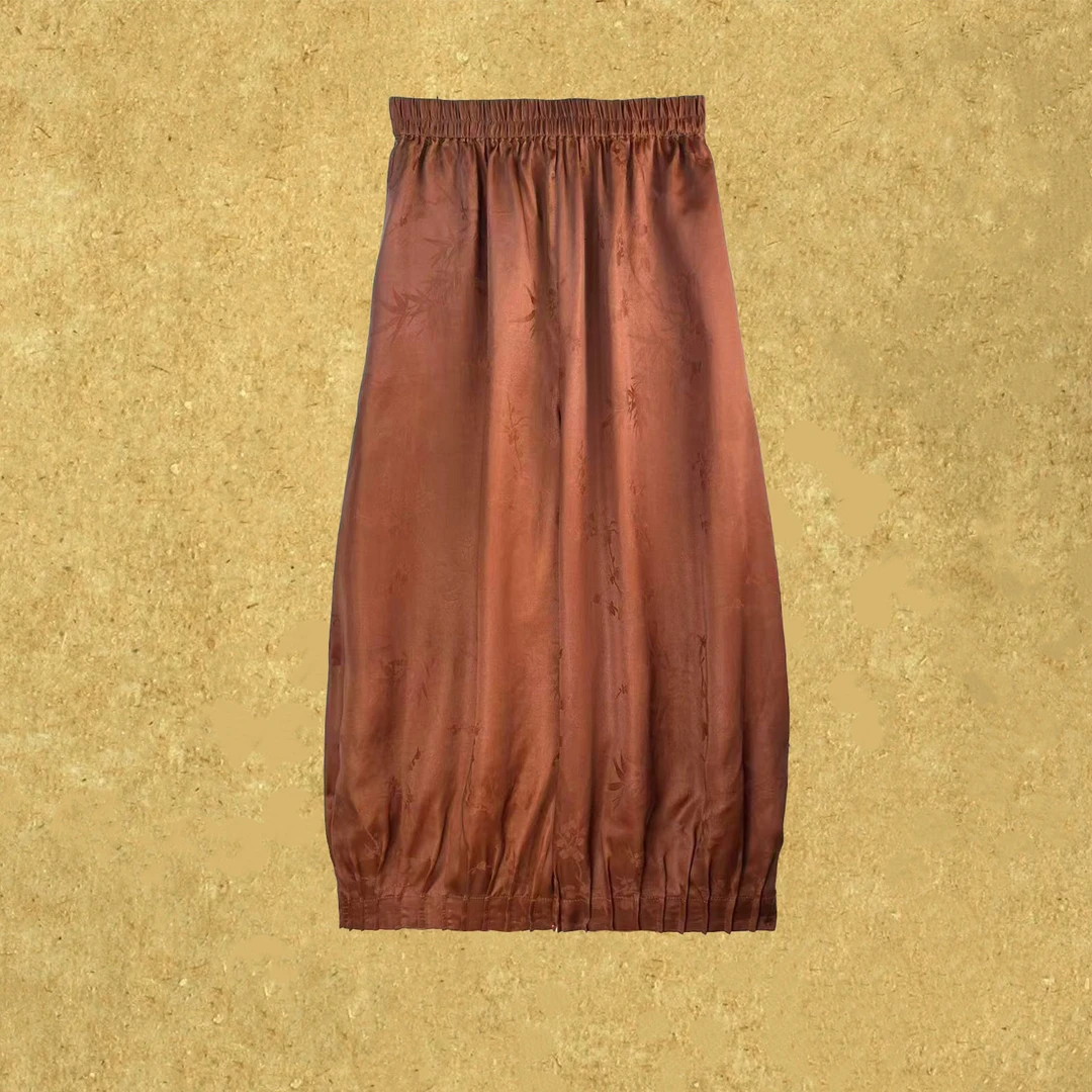 <琼羽>新中式国风复古红云纱灯笼裤阔腿裤宽松松紧腰民族风百搭