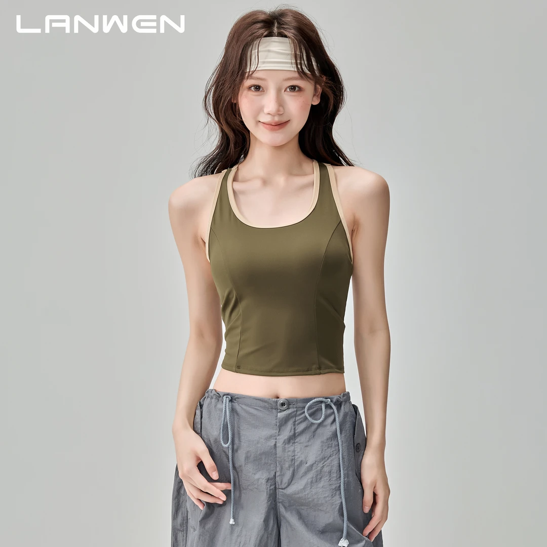 岚纹一体式工字运动背心女高强度防震健身文胸美背跑步瑜伽服上衣