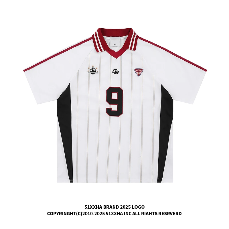 51嘻哈美式高街拼色条纹9号球衣POLO衫男夏季篮球运动翻领短袖T恤