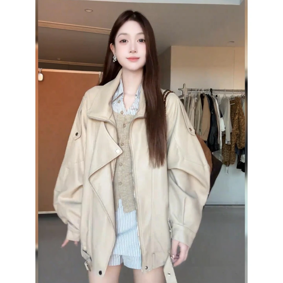 韩系复古pu皮衣外套女2025新款秋季酷飒风独特超好看宽松机车夹克