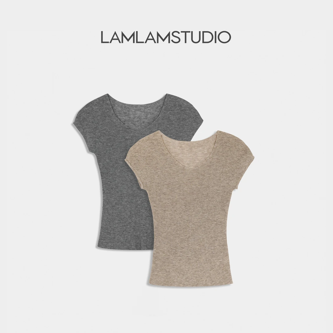LAMLAM 张一琳 “百搭胶囊” 绵羊毛针织时尚小飞袖V领套头G051M