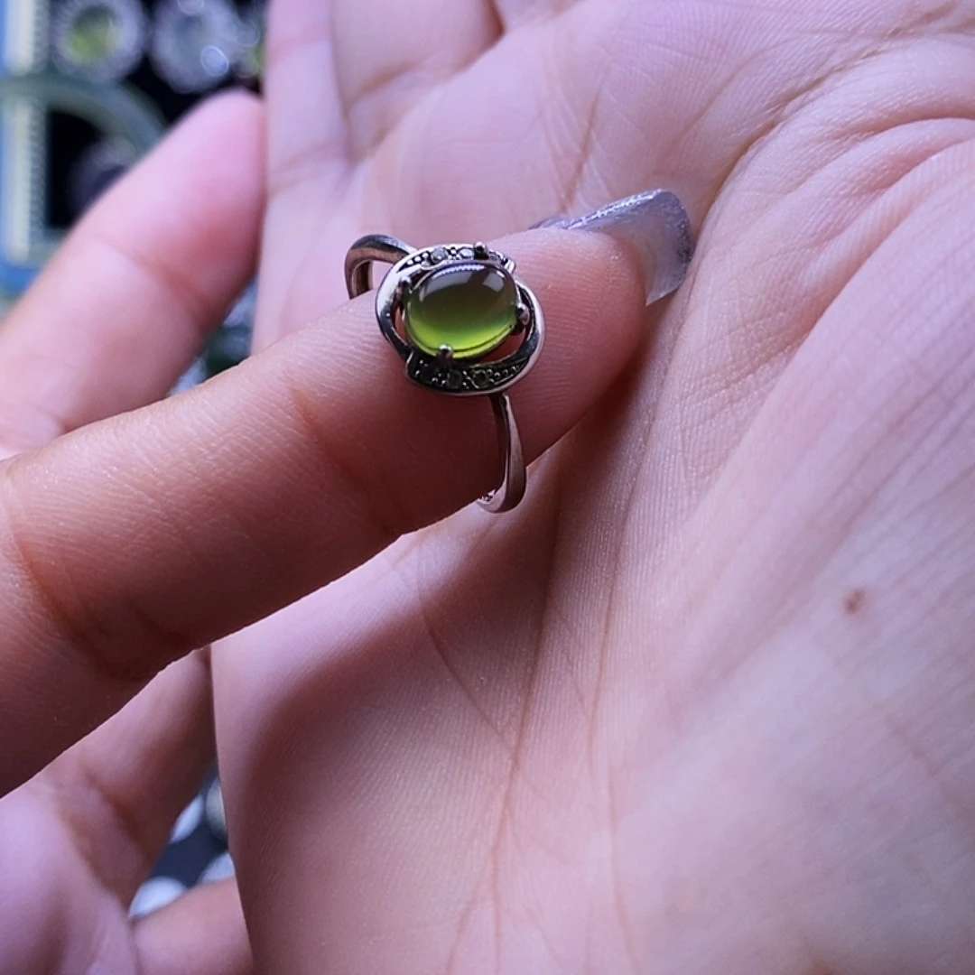 岫玉银S925镶嵌戒指