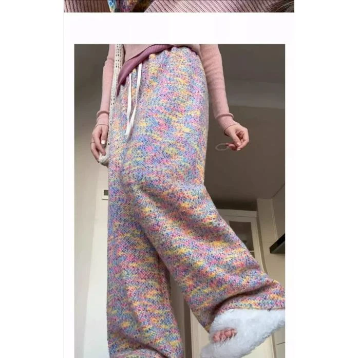 【egg原单】现货！七彩美学高腰情侣休闲百搭宽松设计感加绒彩虹裤