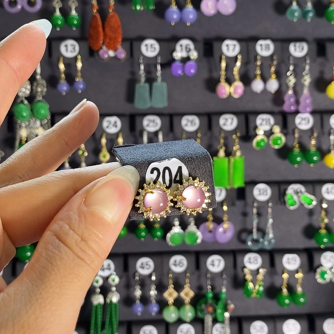 银S925镶嵌翡翠耳饰204