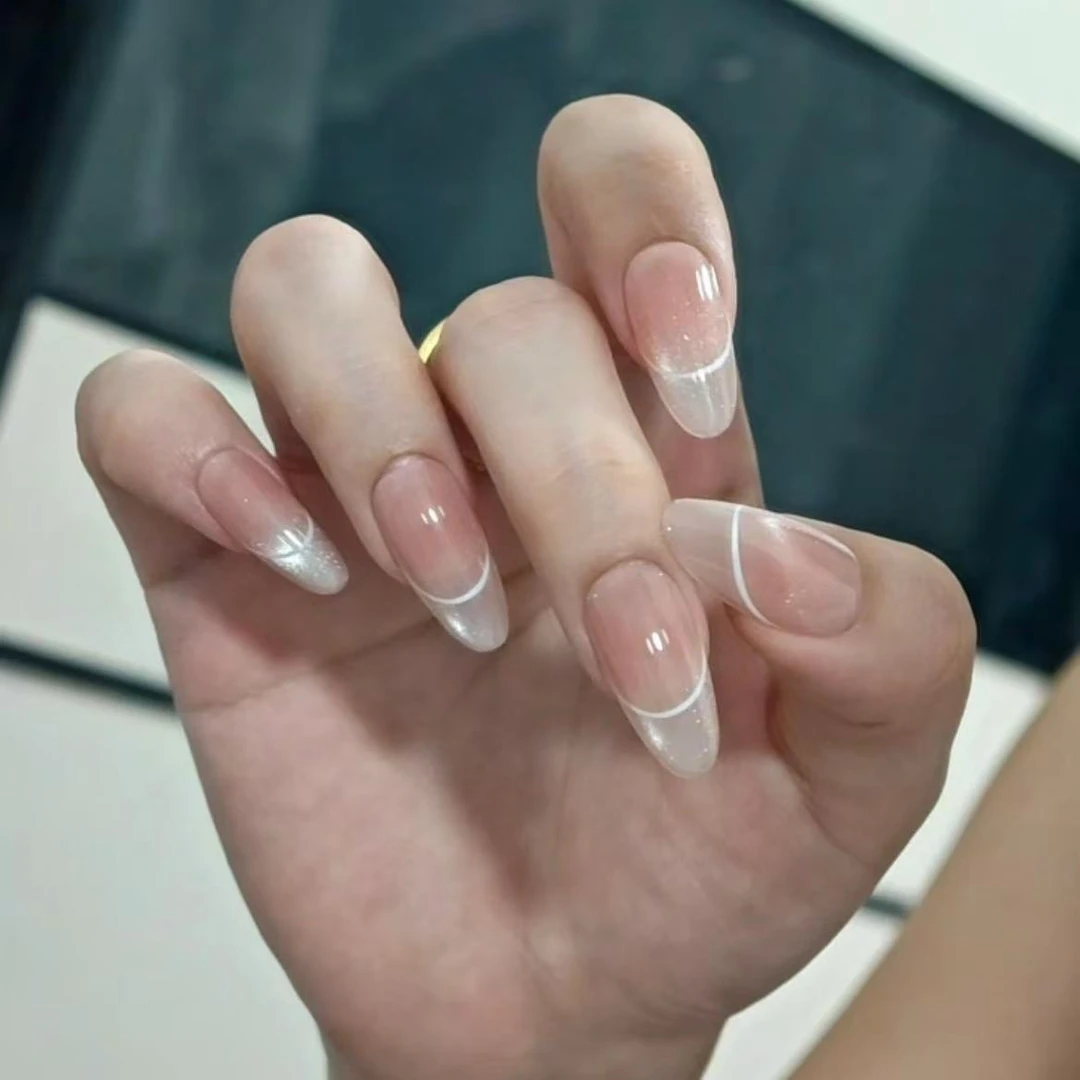 线条法式-1 琉璃苣 纯手工线条猫眼法式显白穿戴美甲贴片