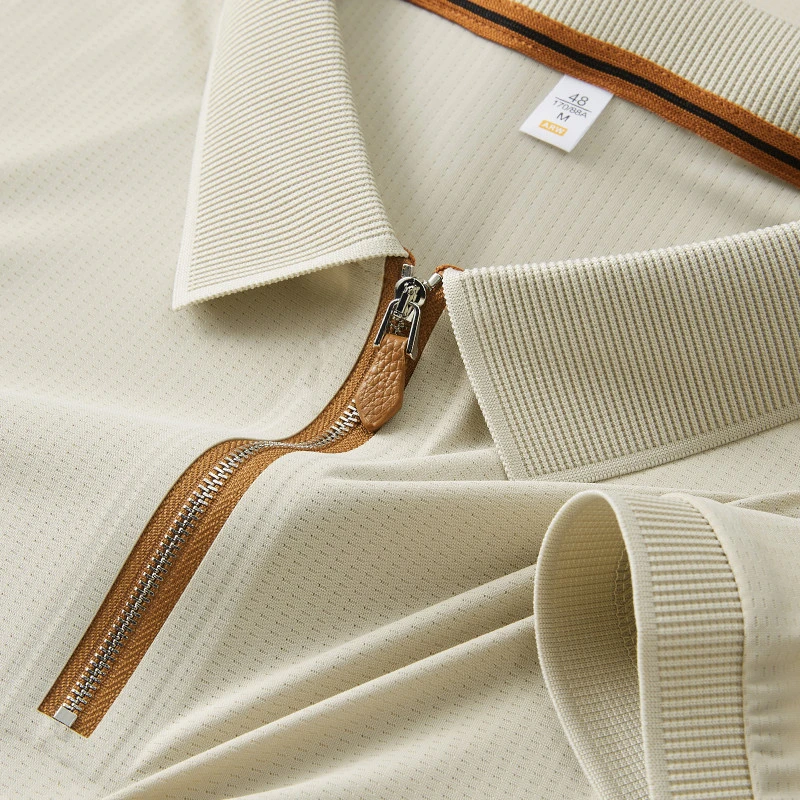 ICCLEK时尚商务半拉链polo衫男士短袖修身薄款弹力翻领保罗衫t恤