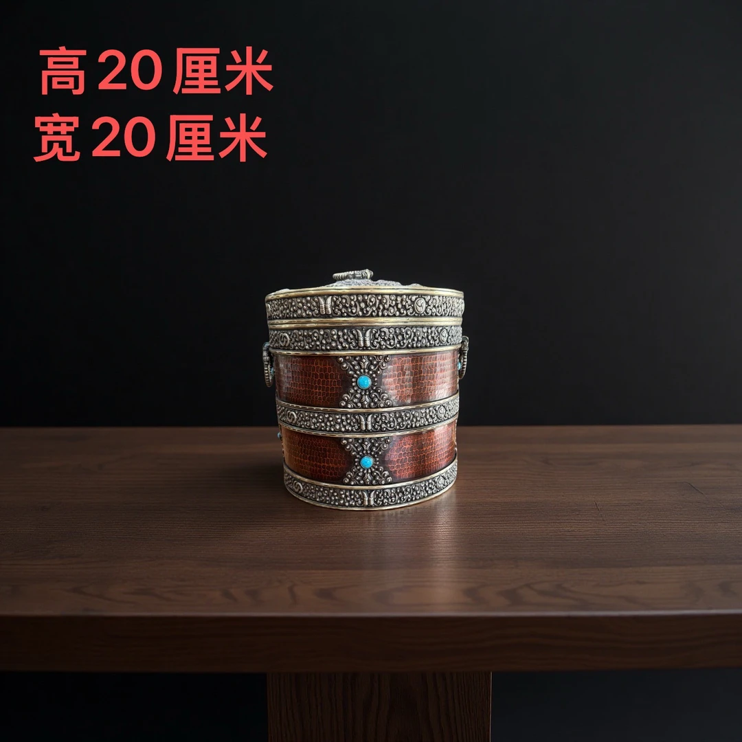 少数民族藏式手工铜酥油盒工艺加高款